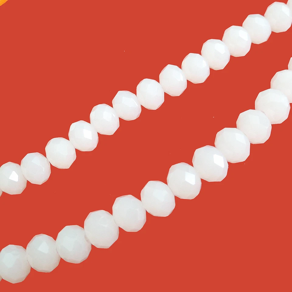Glasperlen facettiert geschliffen Rondell 8x6 mm perlmutt weiß 66 Perlen Spacer - Bild 3 von 4