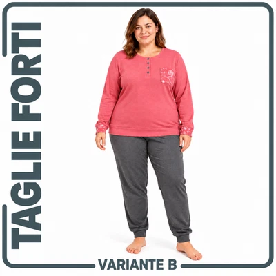 Damen Winter Pyjama aus warmer Baumwolle Übergrößen lang Curvy Form - Bild 1 von 4