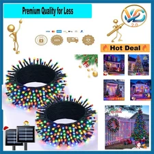 Solar String Lights 2 Pack 200 LEDs 32.8ft Waterproof Multi-Color 8 Modes
