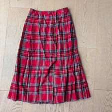 Vintage MC Collectibles Plaid Skirt kilt Red Wool Blend Pleated Midi Schoolgirl