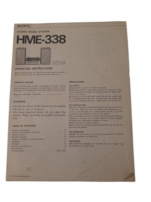 Sony HMK-338 Stereo Music System Operating Instructions 1978