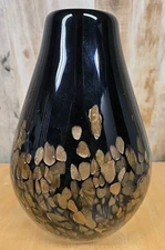 Vintage Murano Art Glass Vase by Vincenzo Nason Black Glass w/Gold Flecks 11.5"