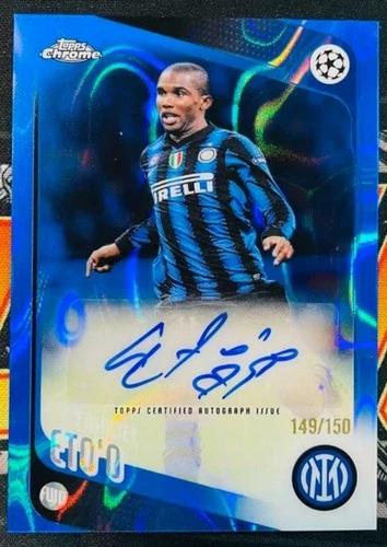 Samuel Eto'O 2025-26 Topps Chrome UCC Blue Lava Refractor Auto /150 #CLA-SE
