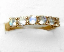 Rainbow Moonstone Six-Stone Ring / size 8 / 18K Gold over 925 Sterling Silver