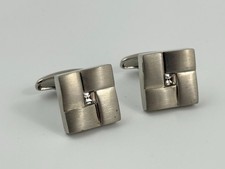 Vtg Marks & Spencer Cufflinks Silver Tone Geometric Square Clear Stone MCM