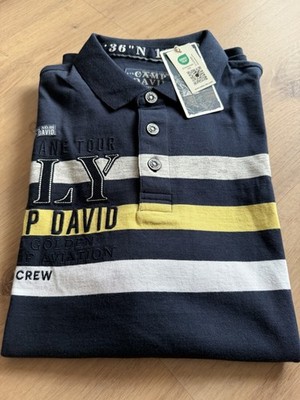 CAMP DAVID Herren Langarm Polo-Shirt, blau, Größe XL Neu mit Etikett