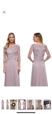 La Femme Floral Applique Jersey Column Gown Dress29251 Light Mauve Size 6 NWT