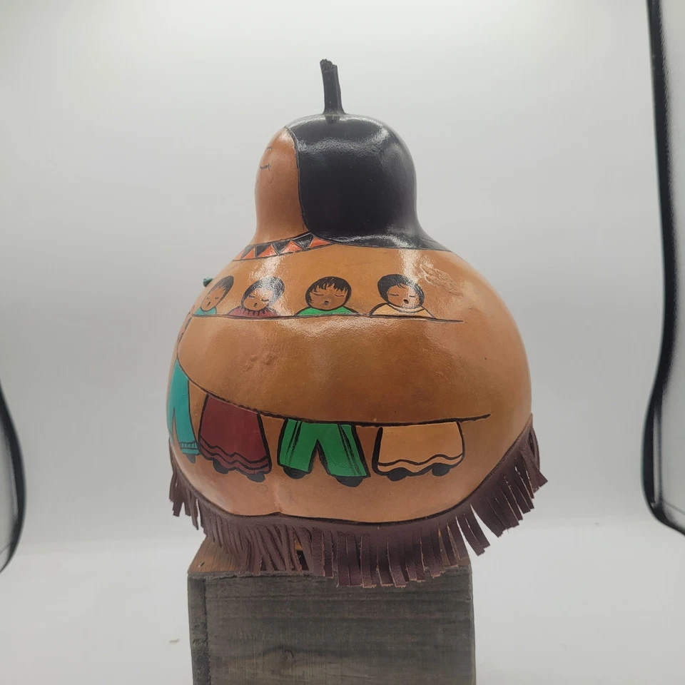 Southwestern Hand Painted Gourd Art Storyteller Turquoise Folk Art - Image 2 of 4