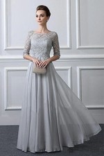 Silver Mother Of The Bride Dress Aline Scoop Half Sleeves Chiffon Lace Plus Size