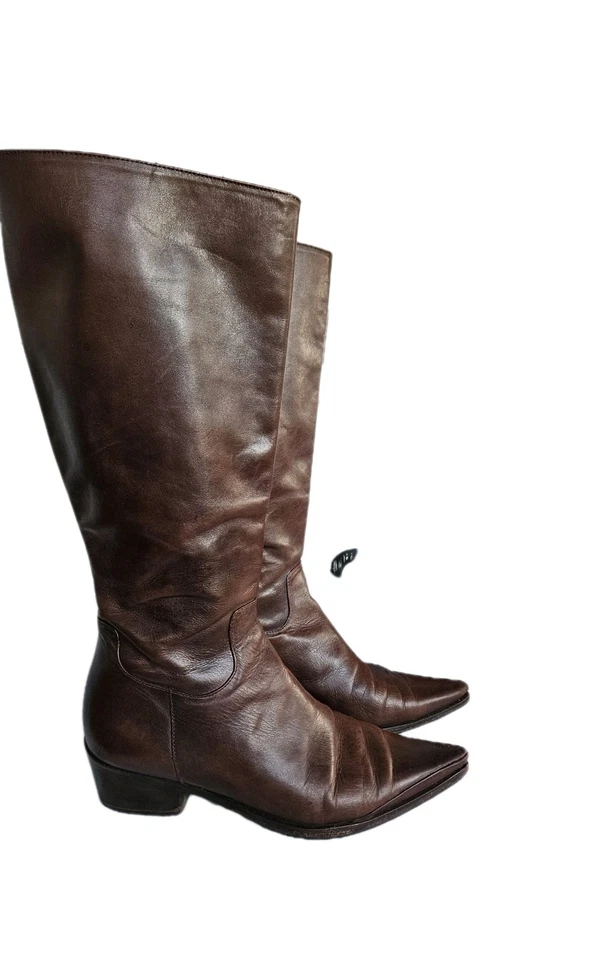 Buffalo London колена коричневый кожаный ботинки винтажный классический молнии низкий каблук размер 38 - Изображение 3 из 4