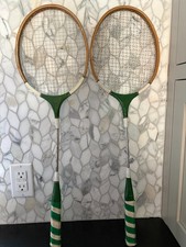 Vintage Badminton Rackets - 2 Green and White- Universe Brand- wood and metal