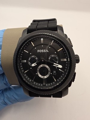 Fossil FS4487 Machine Chronograph Men s Gunmetal Black Silicone Strap Watch 