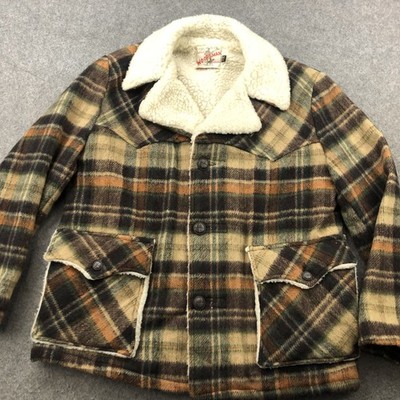 Vintage Woodsman Jacket Mens 42 Plaid Sherpa Lined Wool Coat
