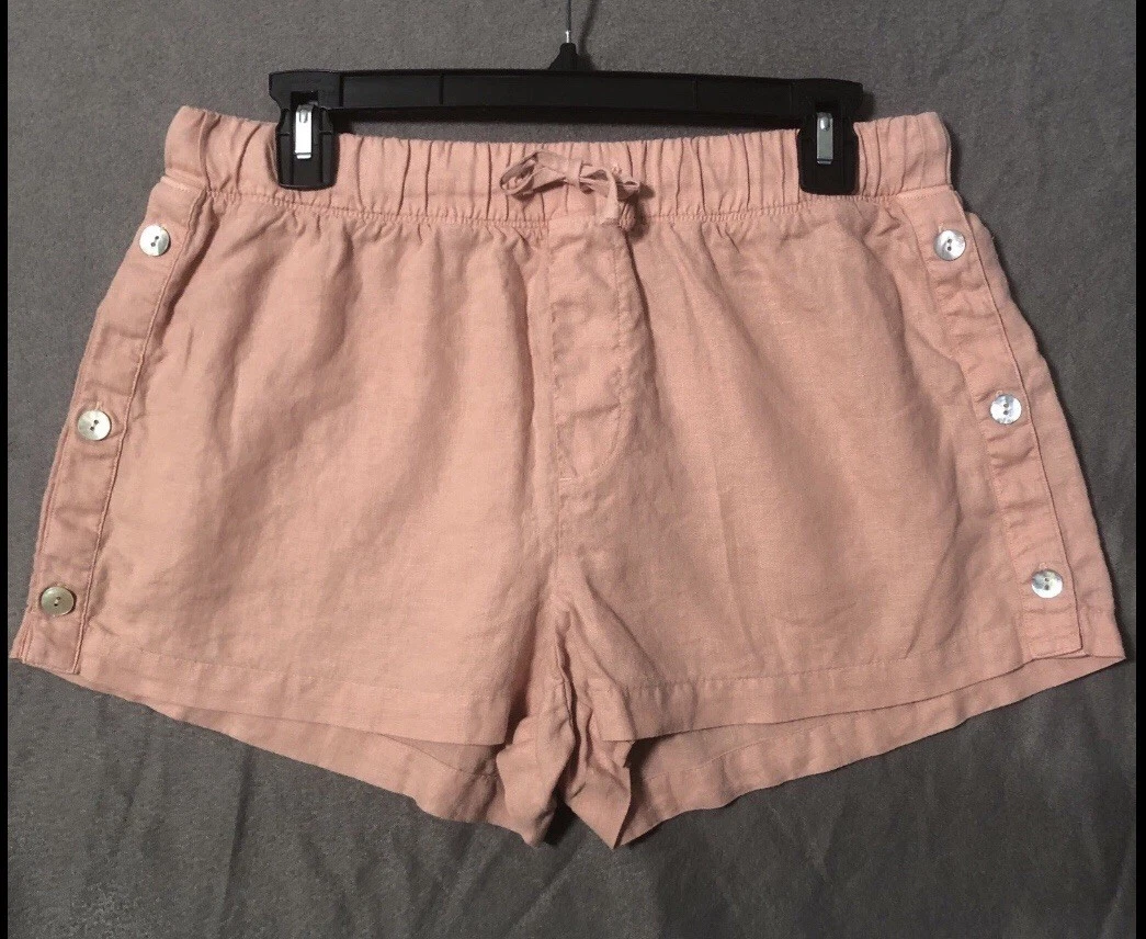 Cloth & Stone Linen Shorts Womens Medium Pink Drawstring Side Button Lightweight