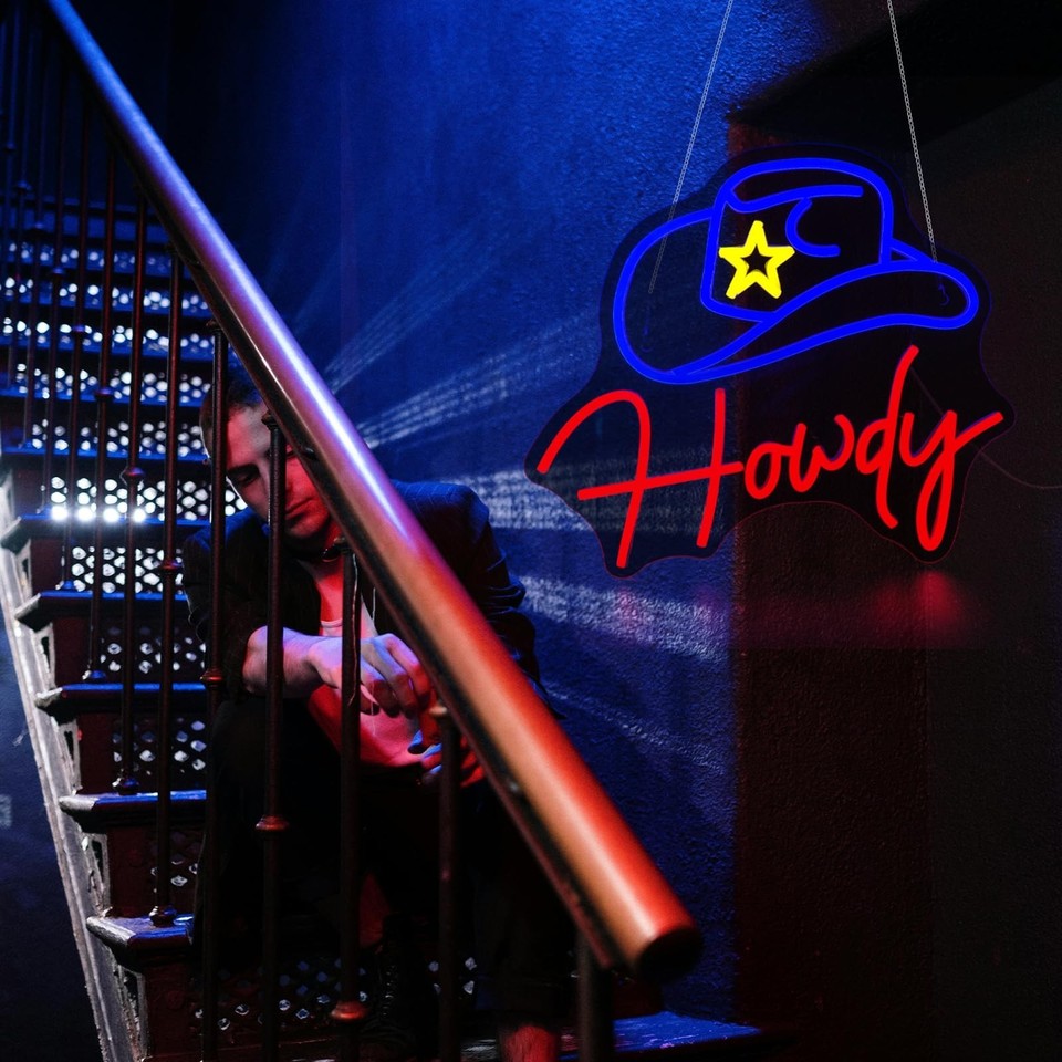 Cowboy Howdy Neon Sign for Wall Decor Led Neon Signs Light Up Sign Room ...