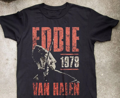 Eddie Van Halen Tour 1978 Black Men Heavy Cotton T-Shirt S to 5XL