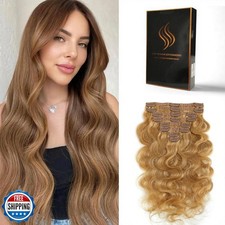 Tandulo Clip in Hair Extensions Real Human Hair Body Wave 27 Honey Blonde Cli
