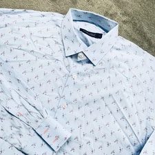 Massimo Castello Men's Blue Scorpion Print Long Sleeve Button Up Shirt L