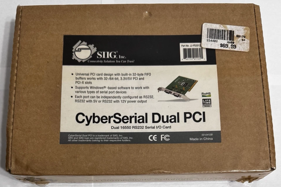 SIIG Dual Profile CyberSerial 2-Port RS-232 PCI Serial Adapter JJ-P02012-S6 NEW - Image 2 of 3