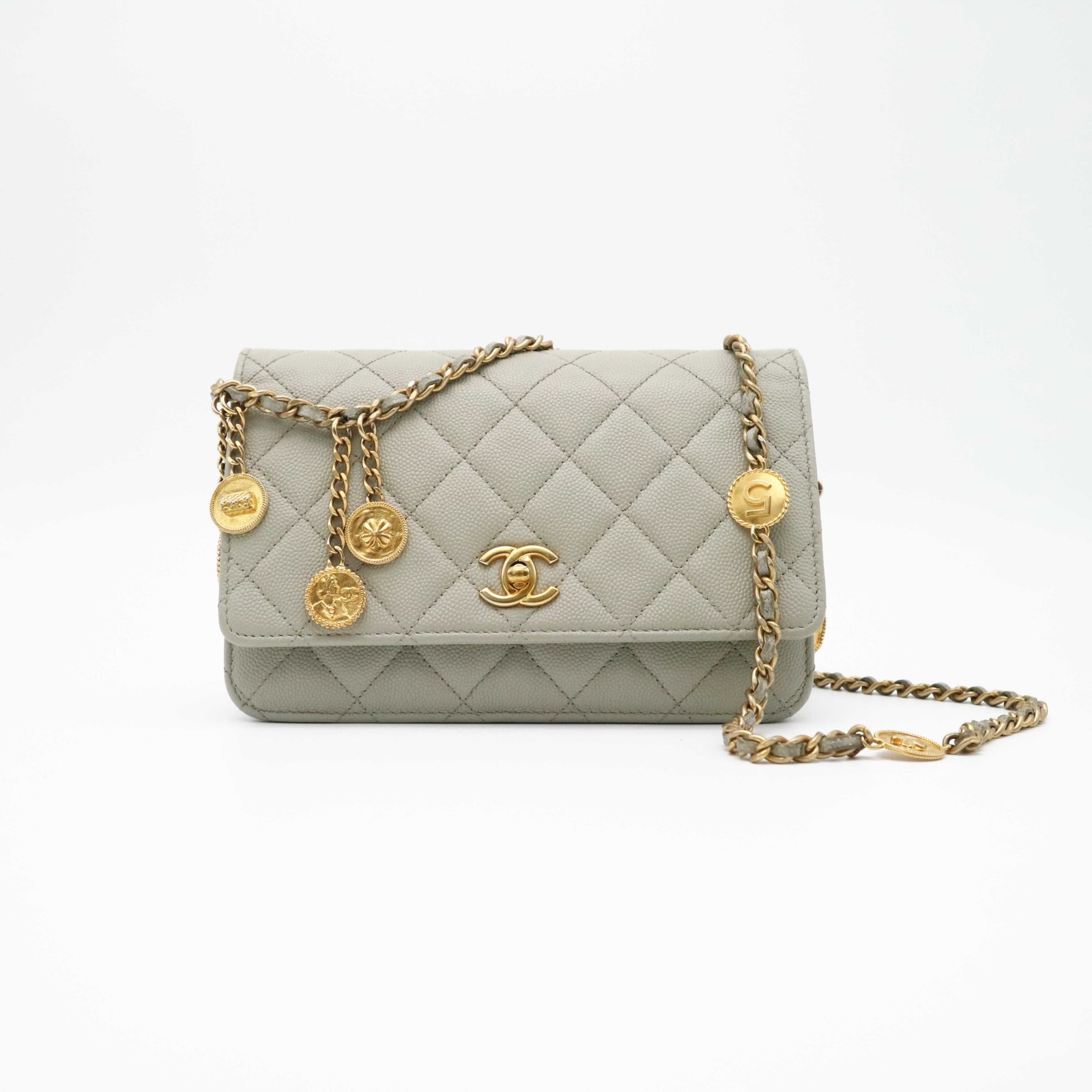 Chip Versio Chanel Caviar Calfskin Wallet On Chain Crossbody Bag - LIGHT GREY-image