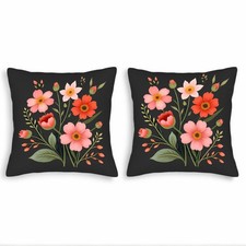 Set of 2 Decorative Throw Pillow Covers 18x18in - Floral Pattern in Pink Red