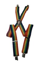 Vintage Rainbow Suspenders 70  s-80  s Mork  Mindy Wide Siver Colored Clips