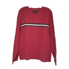 Vintage Y2K Abercrombie Fitch Ribbed Sweater Sweatshirt Striped V Neck Maroon XL