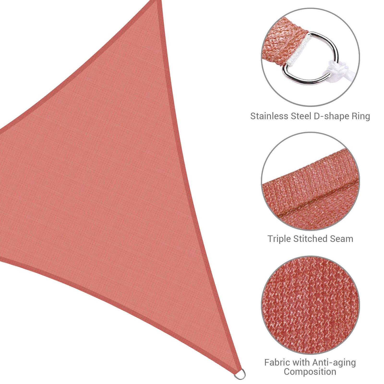 11Ft 97% UV Block Triangle Sun Shade Sail Canopy Outdoor Patio Pool Deck Red