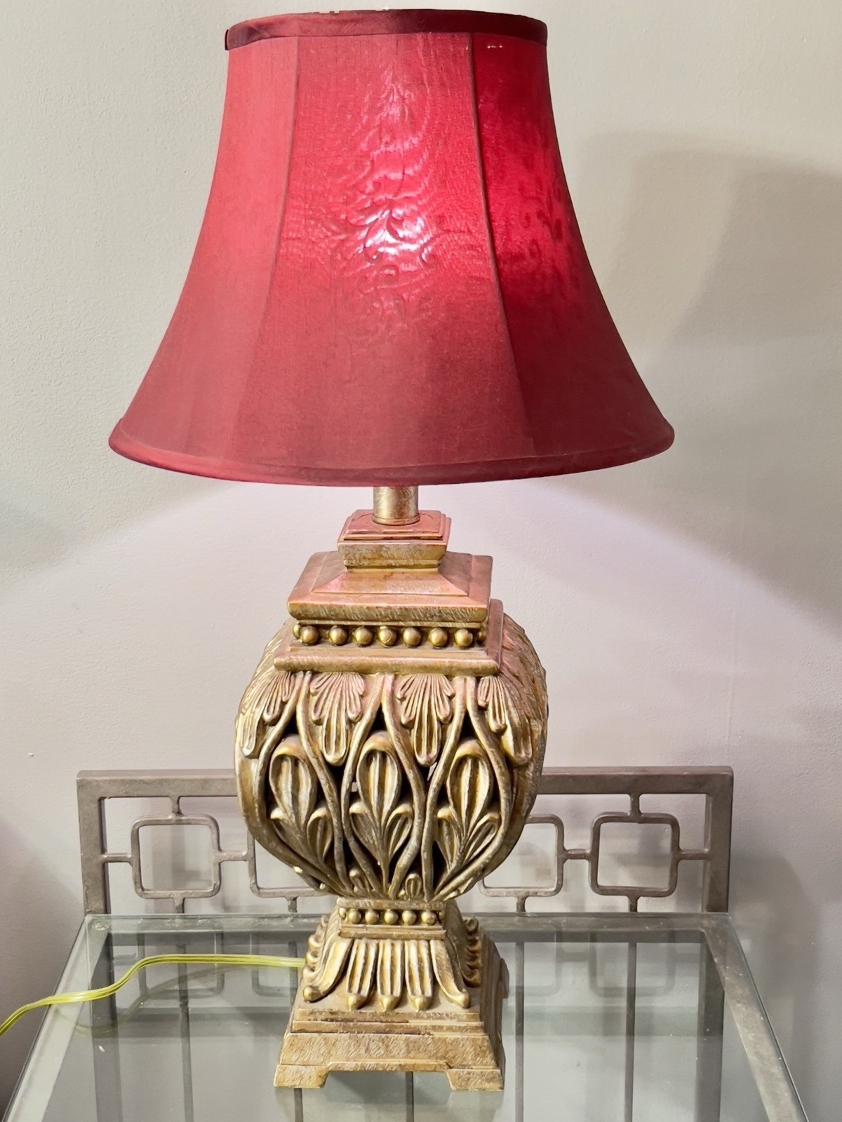 Vintage Michael Berman Signed Ornate Gold Art Deco Table Lamp 25-5/8” 