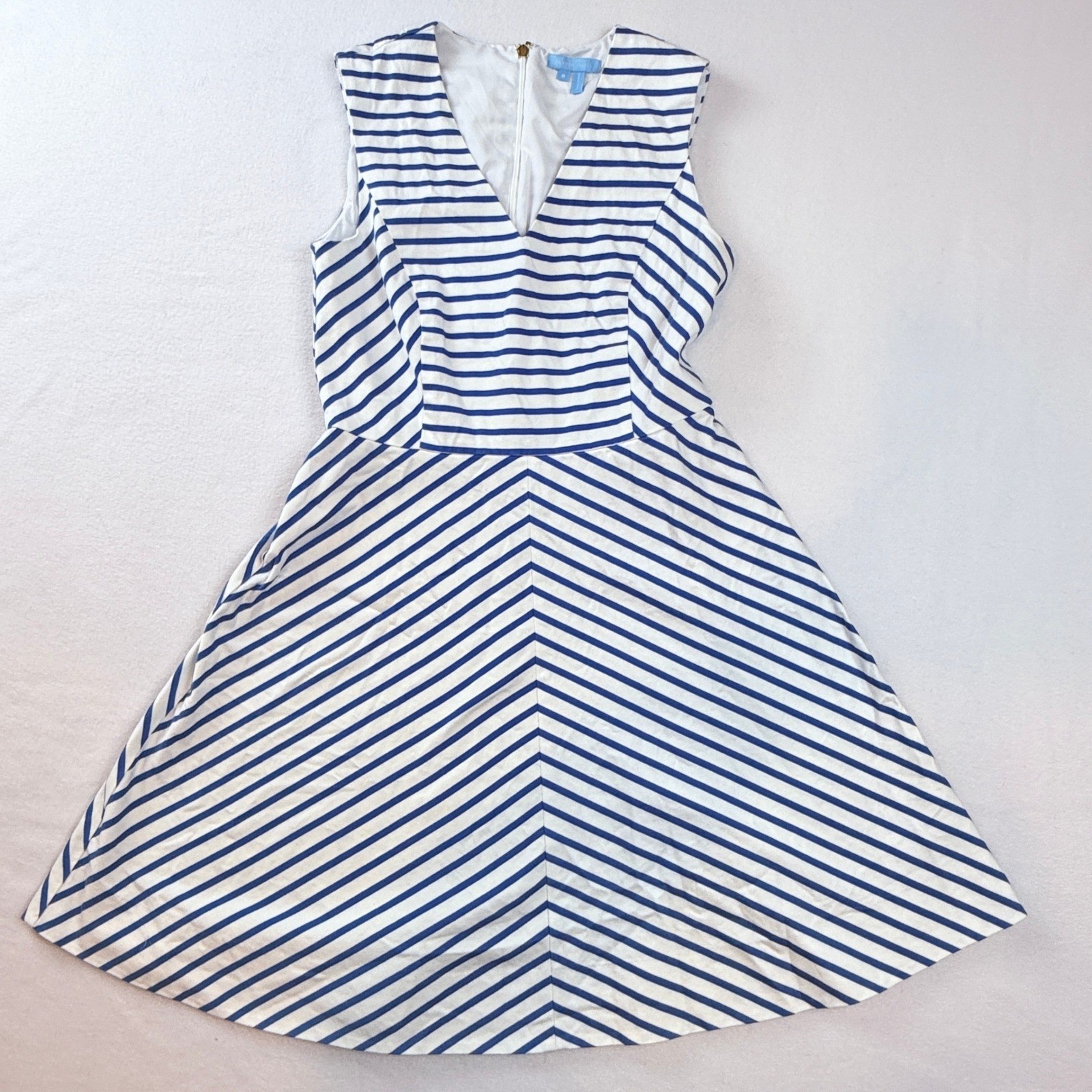 Draper James Striped Fit Flare Dress Womens 8 Blue White Nautical Preppy Picnic