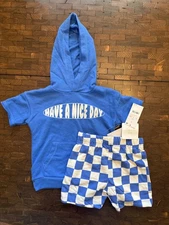 2for $10 Grayson Threads Kids Have A Nice Day SSBlue hoodie with checker shorts