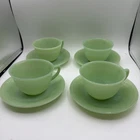 Vintage FIRE KING Jadeite Jane Ray Cup & Saucer SET OF 4 normal wear with flaws