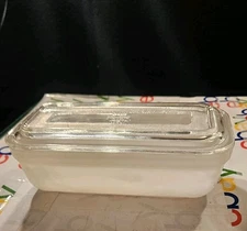 Vintage Fire King Oven Ware Refrigerator Milk Glass w/ Lid 