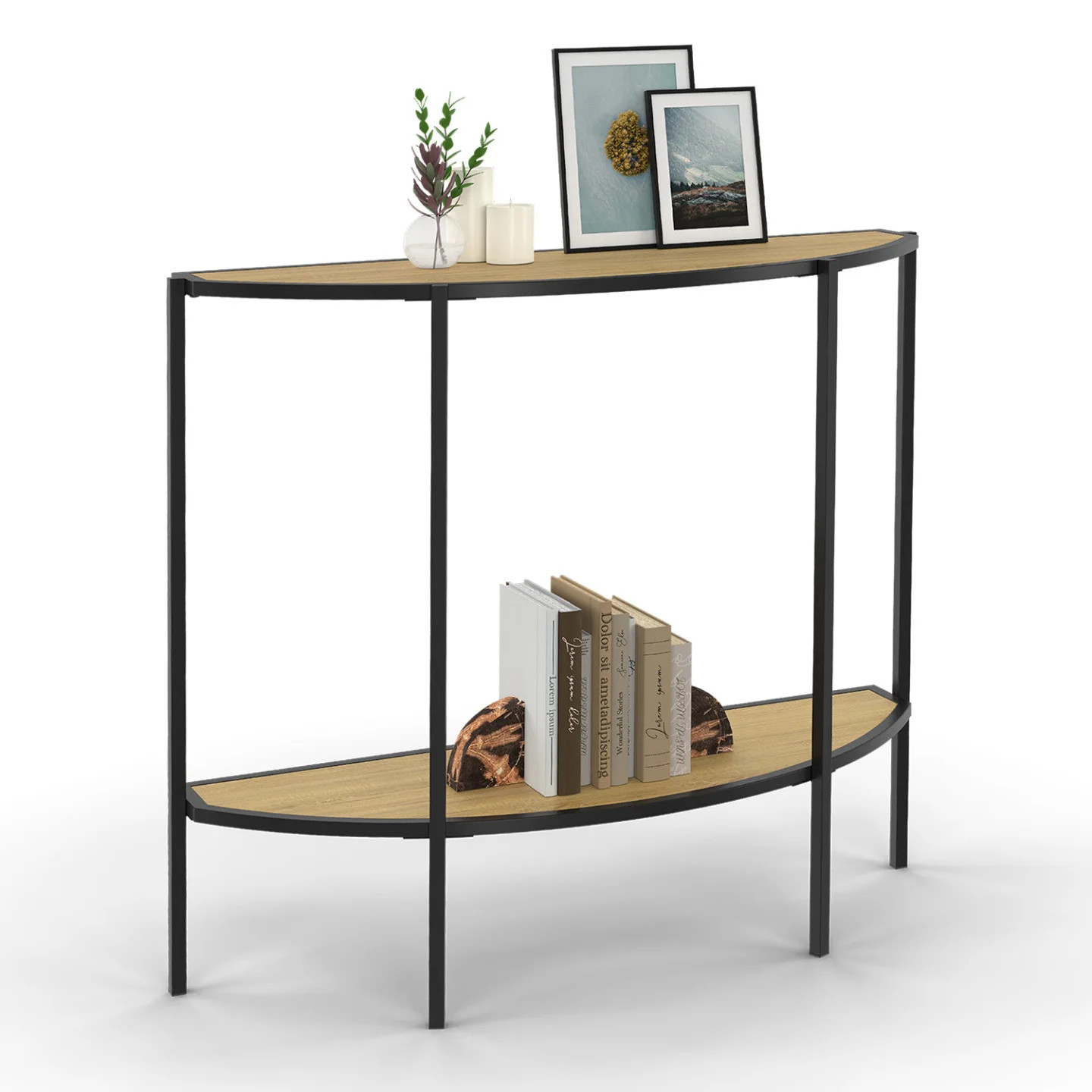 Console demi-lune DETROIT avec 1 étagère design industriel robuste