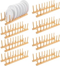 8-Slot Bboo Wooden Plate Ra, Dish Drying Ra  Pot Lid Holder Stand,