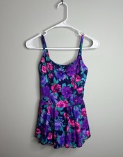 Maxine of Hollywood Women's One Piece Swimsuit Skirted, Floral, Sz 14 Beach Vtg