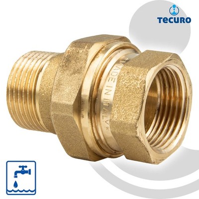 tecuro Verschraubung IG x AG 3/8 bis 2 Zoll, flachdichtend - Messing blank  