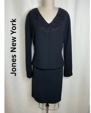 Jones New York Beaded Black 2pc Skirt Suit Size 12/10 Elegant Dress Set