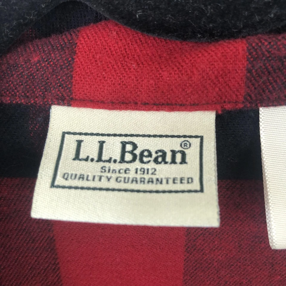 Camisa de franela LL Bean para hombre XL roja negra búfalo a cuadros botón frontal cuello de campamento Foto 3 de 4