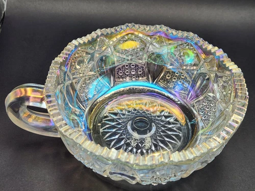 Vintage L.E. Smith Glass Crystal Lustre Bowl Clear Carnival Hobstar Nappy