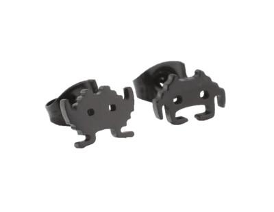 1 Paar Edelstahl Ohrstecker ''Space Invaders'' schwarz 8x6 mm Gaming Arcade