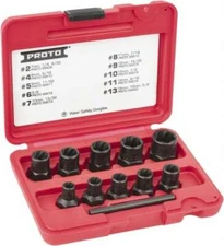 Proto 10 Piece Socket/Wrench Bolt Extractor Set Molded Plastic Case