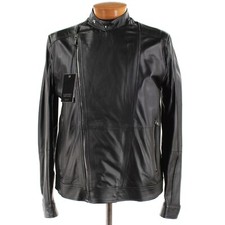 Latini NWT 100% Leather Asymmetrical Jacket Size 54 (XL US) In Solid Black