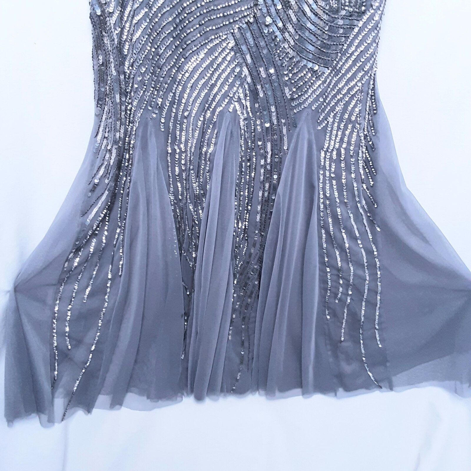 Beaded Evening Gown Retro Art Deco Design Silver … - image 4