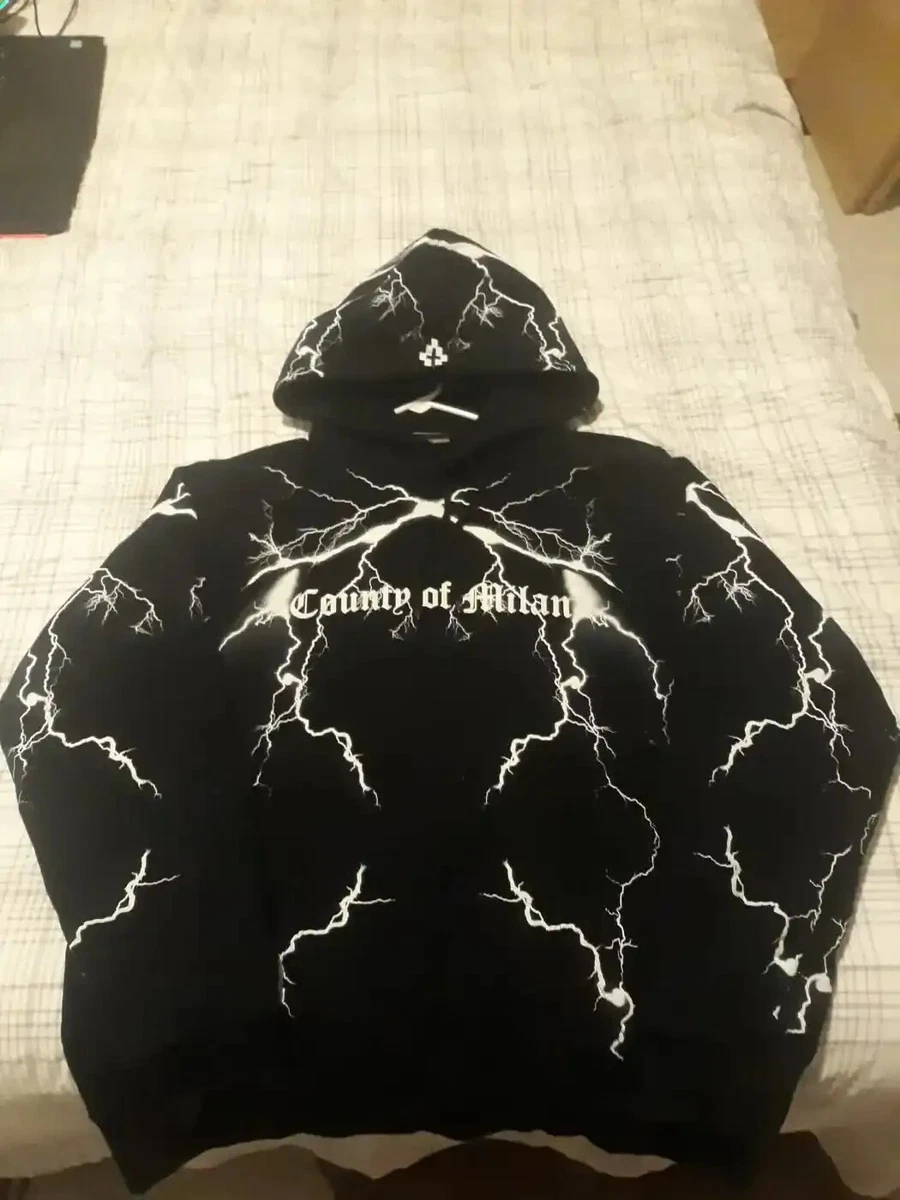 XL Marcelo Burlon SS17 County of Milan Black Lightning Hoodie NWOT