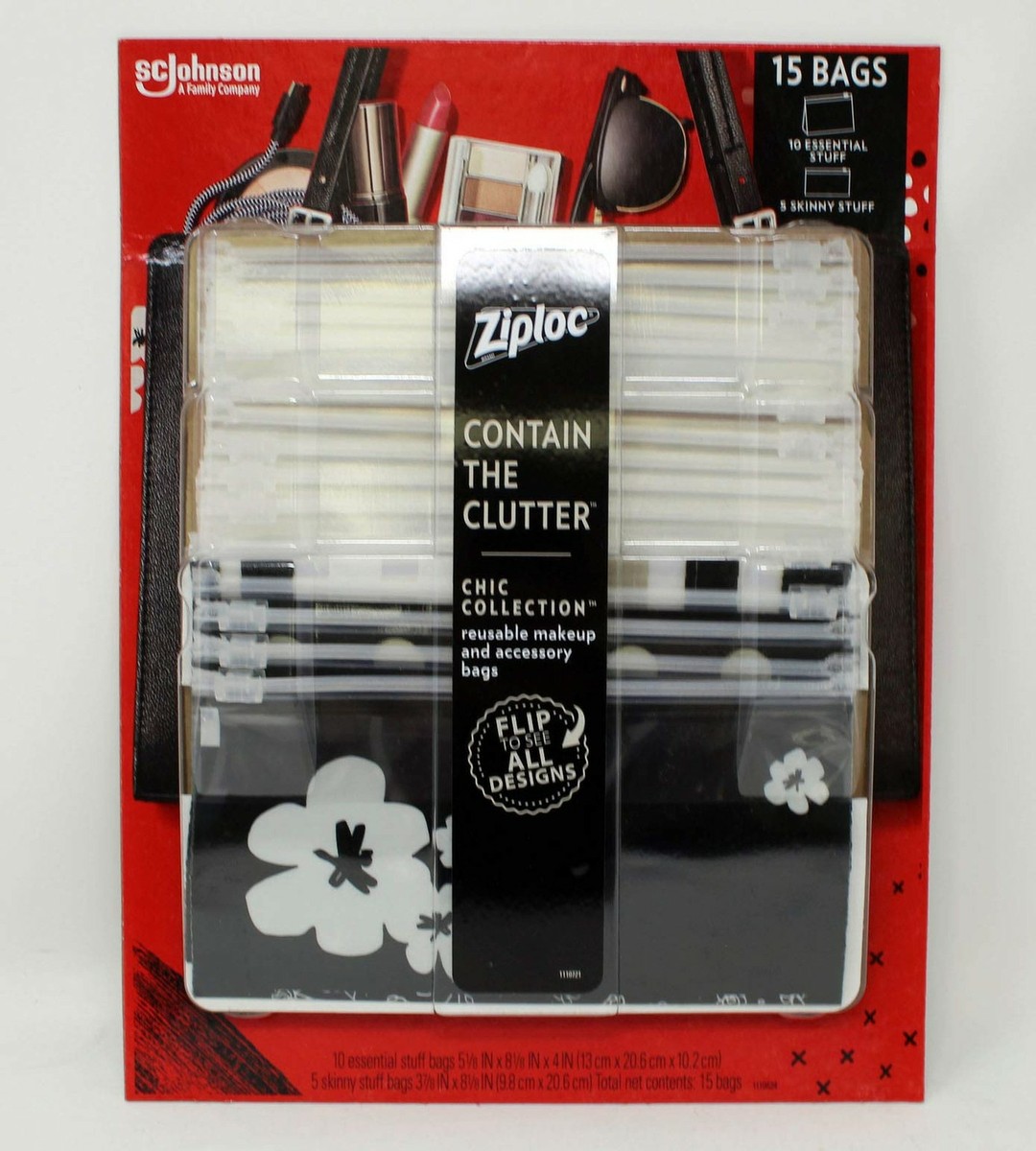 Ziploc 15-teiliges Sortiment – Wiederverwendbare Reißverschlussbeutel, Mehrfarbig, Für Make-up & Accessoires