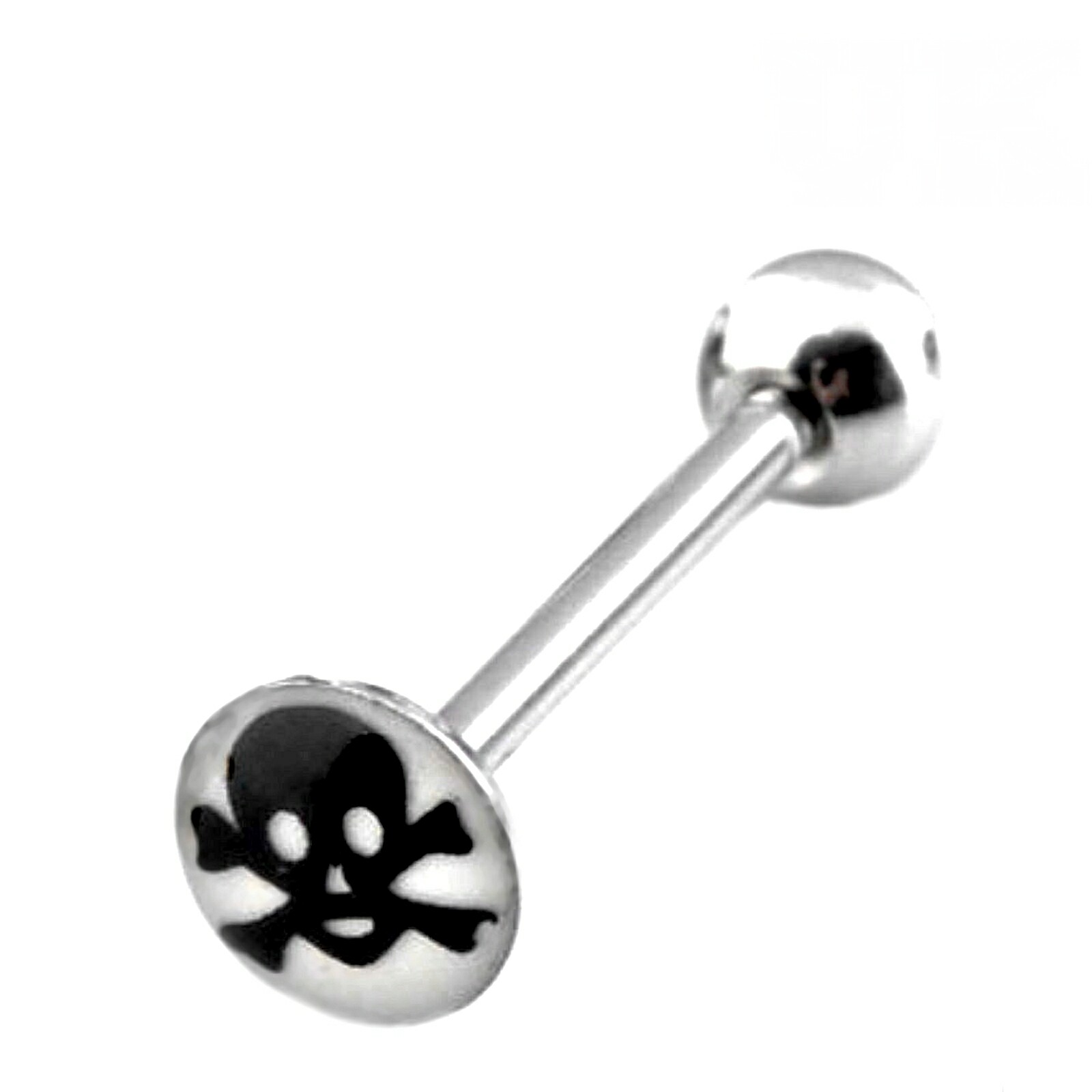 Tongue Barbell Skull And Crossbones Logo Surgical Steel Piercing Bar 14g 16mm