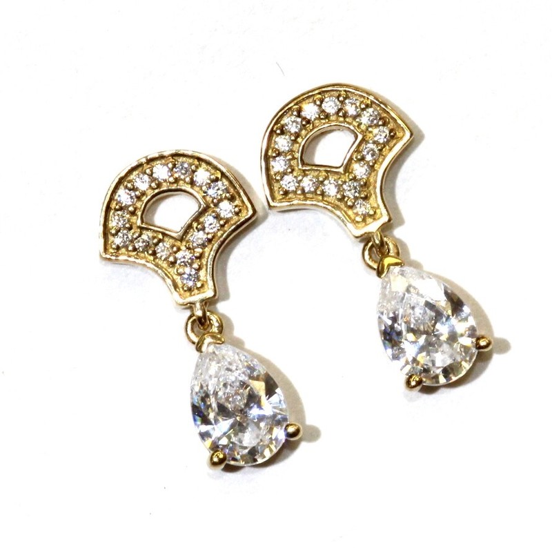 925 Sterling Silver Gold Plated Made with Swarovski round dangle earrings 2.7g