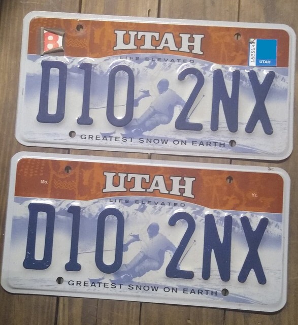 Utah Expired Life Elevated Greatest Snow on Earth License Plate Pair