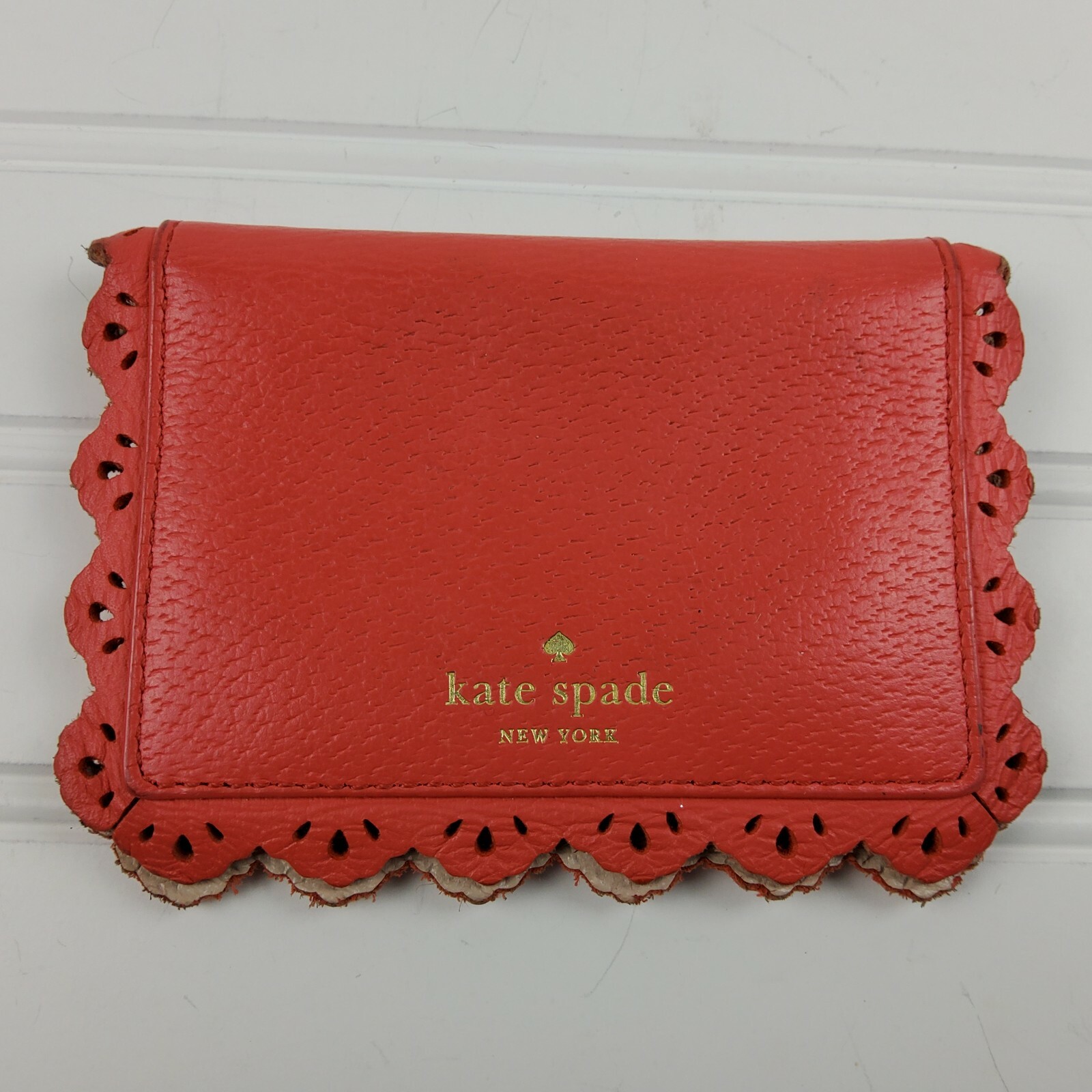 Kate Spade Leather Folding Scallop Edge Wallet Coral Gem